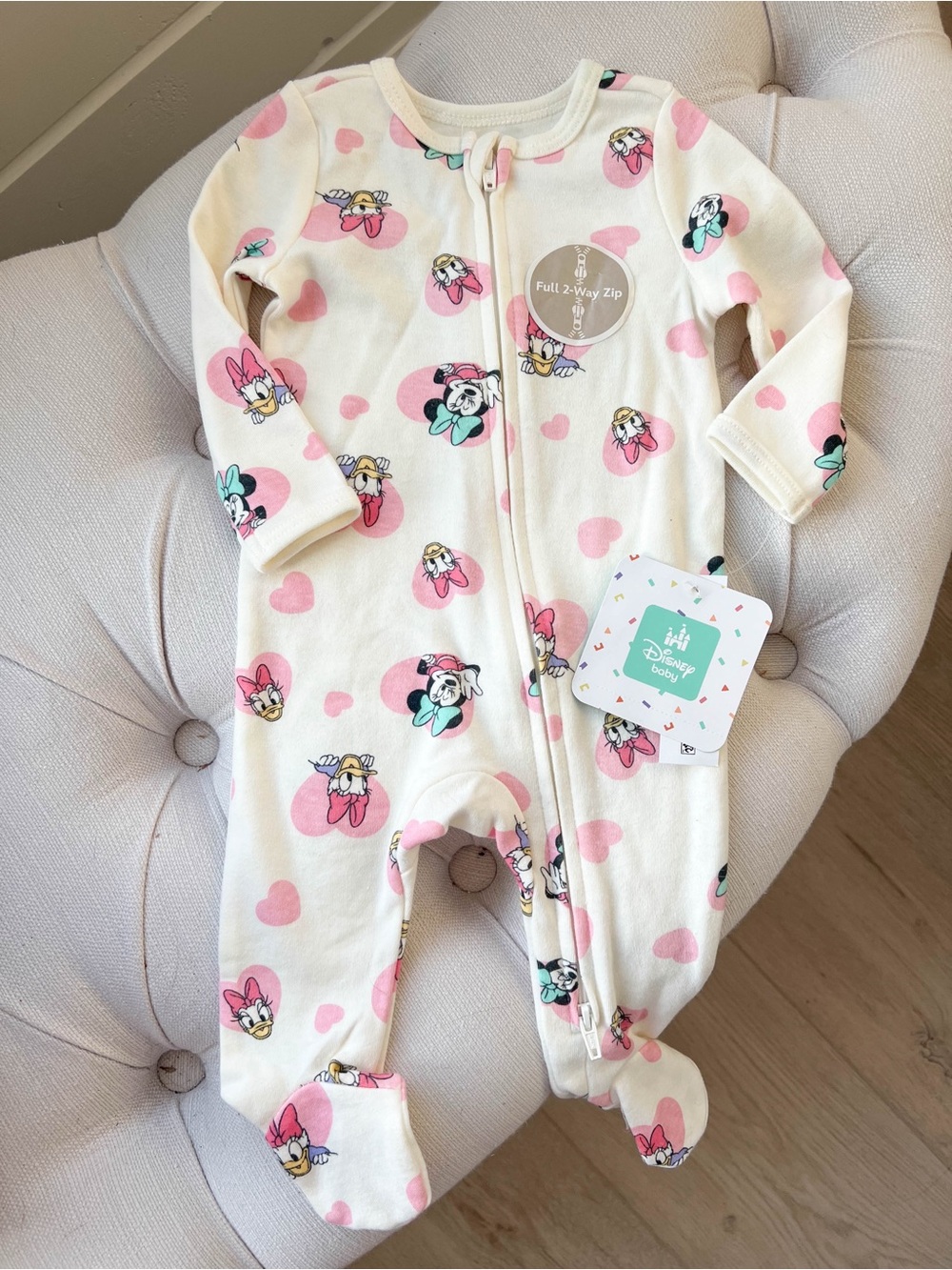 Disney baby | Cream and Pink Daisy & Minnie Footed One-Piece | size 0 - 3 months